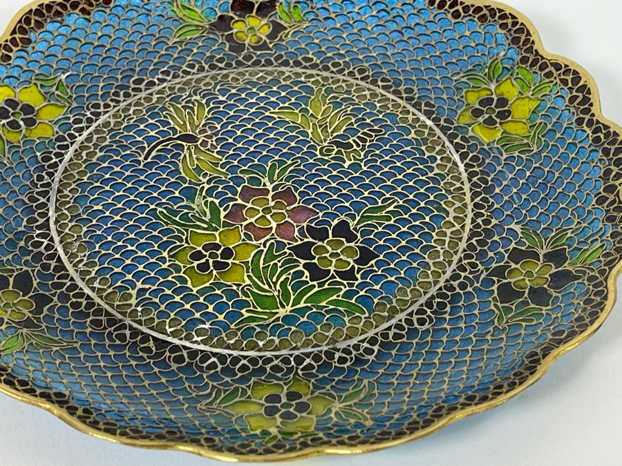 Vintage Chinese Plique-A-Jour Cloisonne On Glass Dish 6R [Photo 5]
