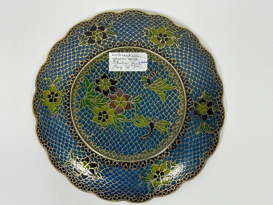 Vintage Chinese Plique-A-Jour Cloisonne On Glass Dish 6R [Photo 6]