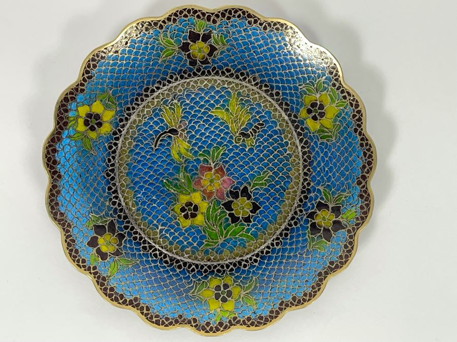 Vintage Chinese Plique-A-Jour Cloisonne On Glass Dish 6R [Photo 2]