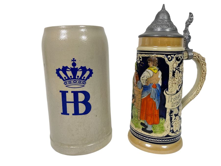 Pair Of German Beer Steins Drinking Mugs