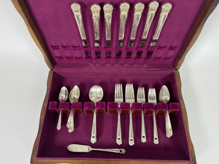 Rogers Bros Flatware Silverplate Flatware Set Eternally Yours Pattern With Wooden Storage Box Apx Service For 6 [Photo 2]