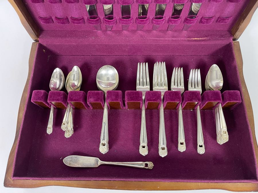 Rogers Bros Flatware Silverplate Flatware Set Eternally Yours Pattern With Wooden Storage Box Apx Service For 6 [Photo 5]