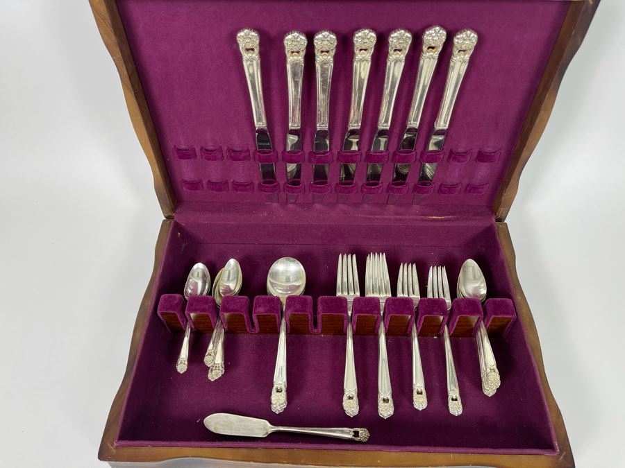 Rogers Bros Flatware Silverplate Flatware Set Eternally Yours Pattern With Wooden Storage Box Apx Service For 6 [Photo 3]