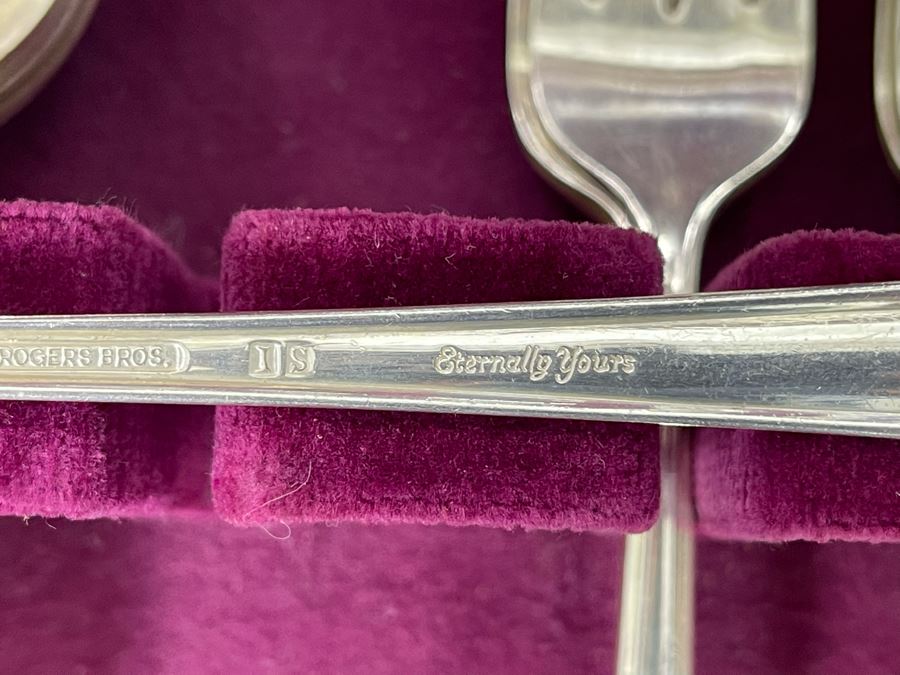 Rogers Bros Flatware Silverplate Flatware Set Eternally Yours Pattern With Wooden Storage Box Apx Service For 6 [Photo 9]