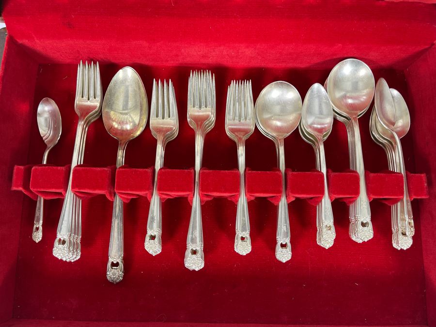 Rogers Bros Flatware Silverplate Flatware Set Eternally Yours Pattern With Wooden Storage Box Apx Service For 10 [Photo 5]