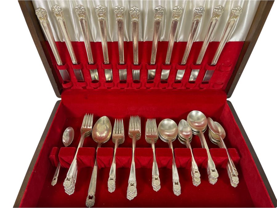 Rogers Bros Flatware Silverplate Flatware Set Eternally Yours Pattern With Wooden Storage Box Apx Service For 10