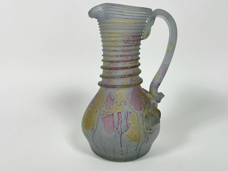 Vintage Druze Unbreakable Glass Pitcher From Mountains Of Israel 6.5H [Photo 3]