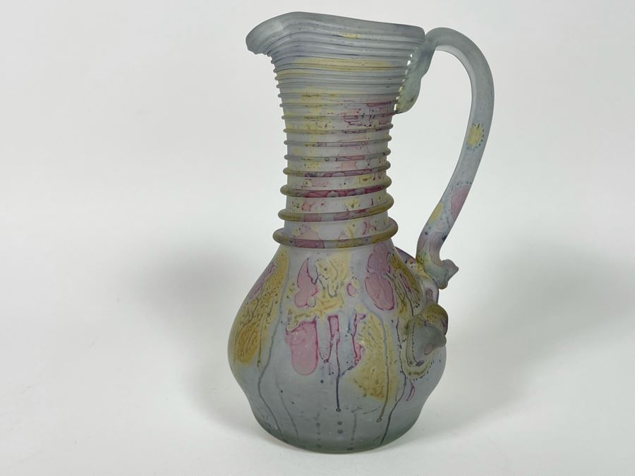 Vintage Druze Unbreakable Glass Pitcher From Mountains Of Israel 6.5H [Photo 2]