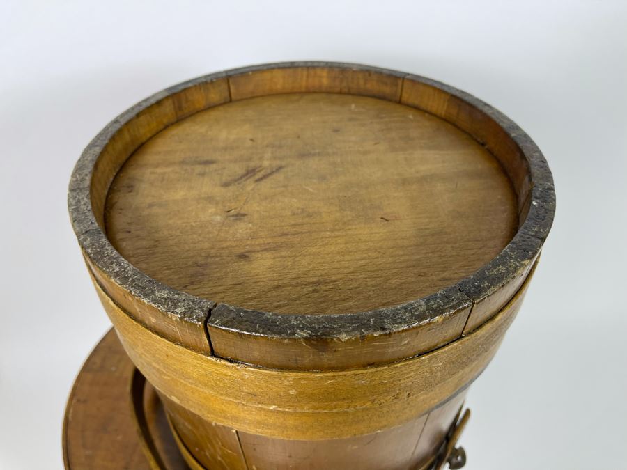 Pair Of Antique Primitive Wooden Firkin Sugar Buckets 12R X 12H / 9.5R X 10H [Photo 11]