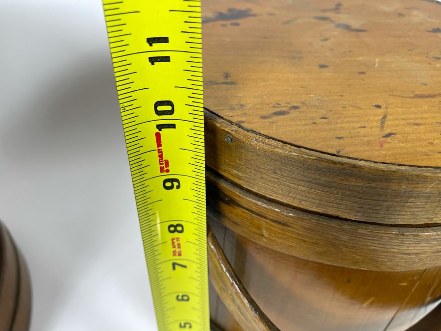 Pair Of Antique Primitive Wooden Firkin Sugar Buckets 12R X 12H / 9.5R X 10H [Photo 15]