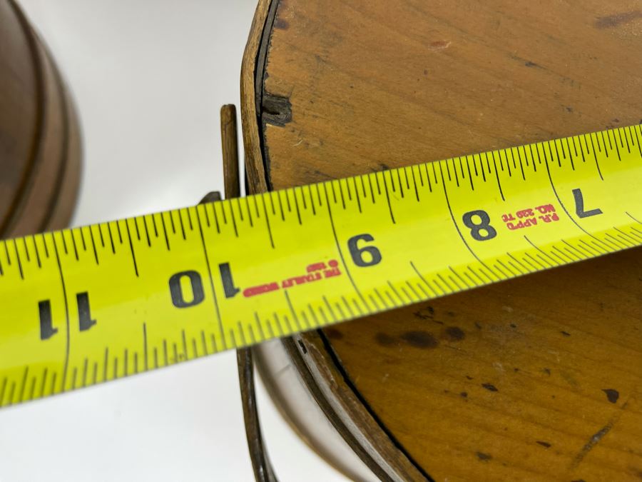 Pair Of Antique Primitive Wooden Firkin Sugar Buckets 12R X 12H / 9.5R X 10H [Photo 14]