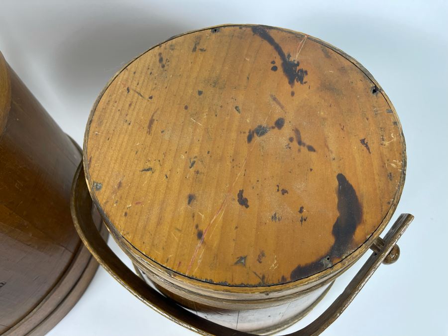 Pair Of Antique Primitive Wooden Firkin Sugar Buckets 12R X 12H / 9.5R X 10H [Photo 6]