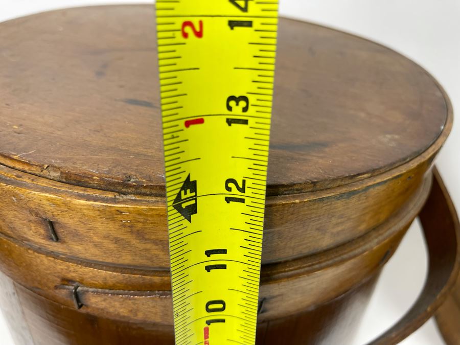 Pair Of Antique Primitive Wooden Firkin Sugar Buckets 12R X 12H / 9.5R X 10H [Photo 13]