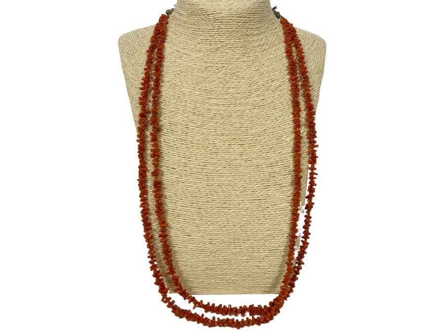 Vintage Organic Red Coral Double Strand 32' Necklace 51.4g [Photo 1]
