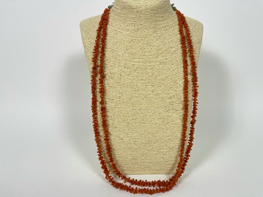 Vintage Organic Red Coral Double Strand 32' Necklace 51.4g [Photo 3]