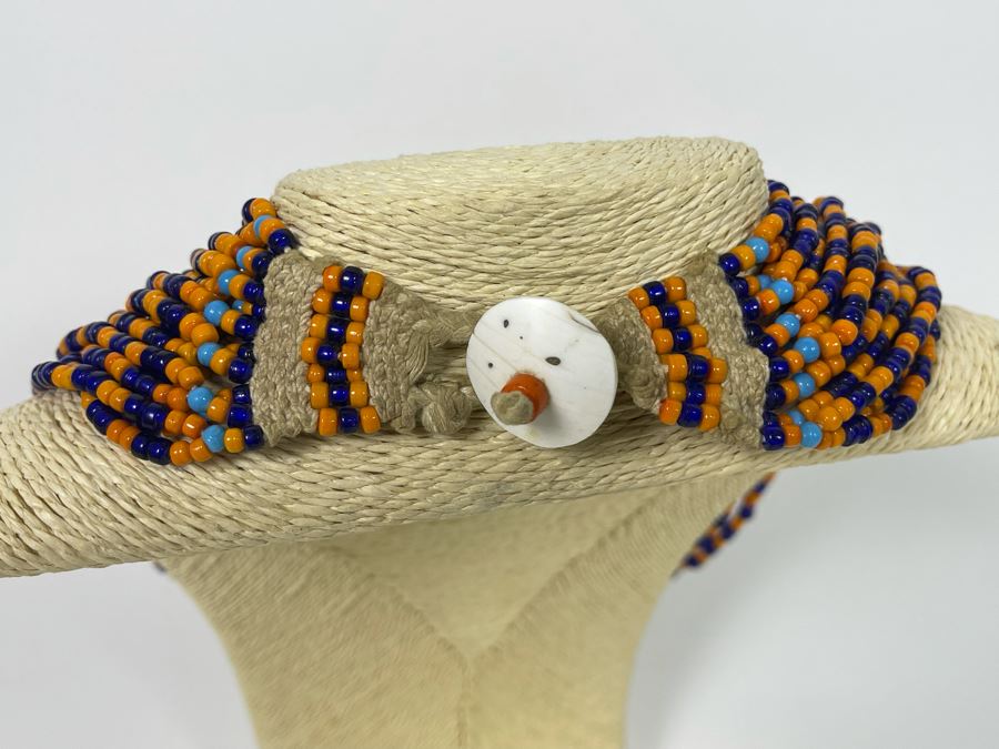 Vintage Orange And Blue Glass Beads Multi-Strand 24' Necklace [Photo 8]