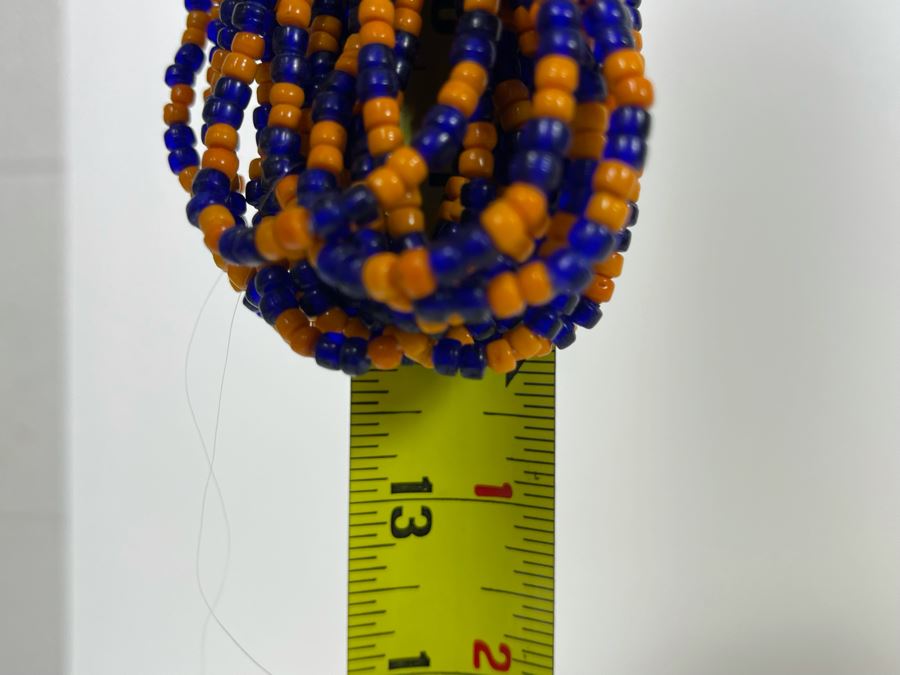 Vintage Orange And Blue Glass Beads Multi-Strand 24' Necklace [Photo 11]