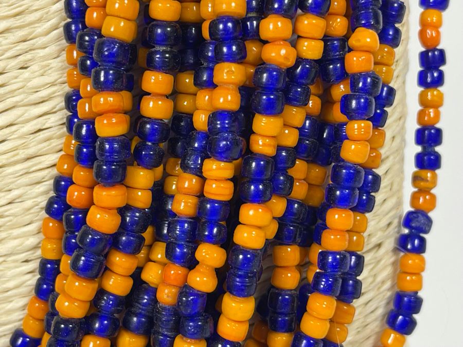 Vintage Orange And Blue Glass Beads Multi-Strand 24' Necklace [Photo 6]