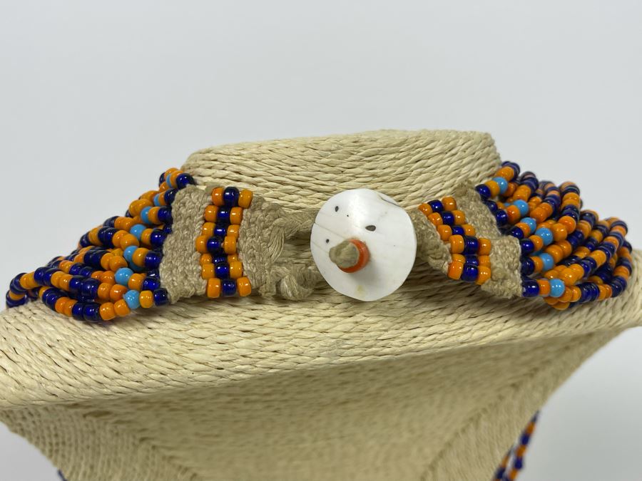 Vintage Orange And Blue Glass Beads Multi-Strand 24' Necklace [Photo 9]