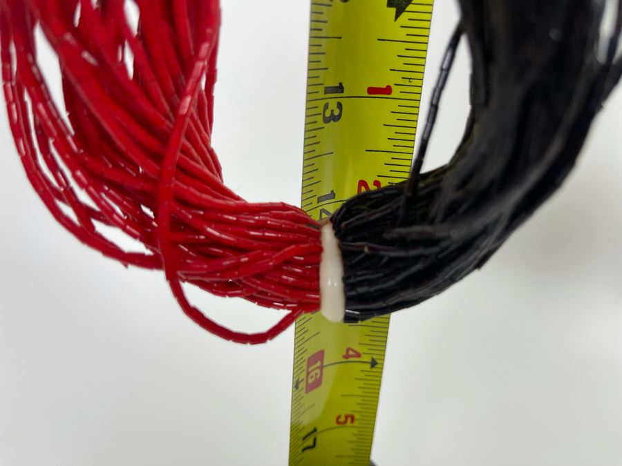 Vintage Red, Black And Green Glass Beads Multi-Strand 30' Necklace [Photo 11]