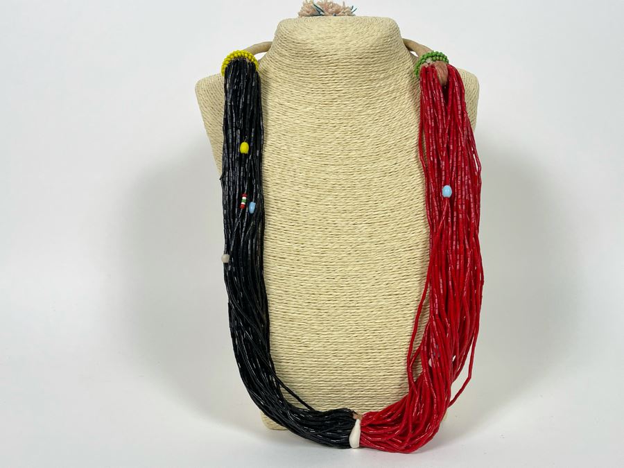 Vintage Red, Black And Green Glass Beads Multi-Strand 30' Necklace [Photo 2]
