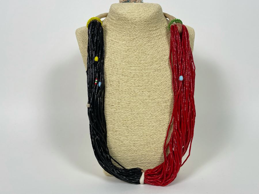 Vintage Red, Black And Green Glass Beads Multi-Strand 30' Necklace [Photo 3]