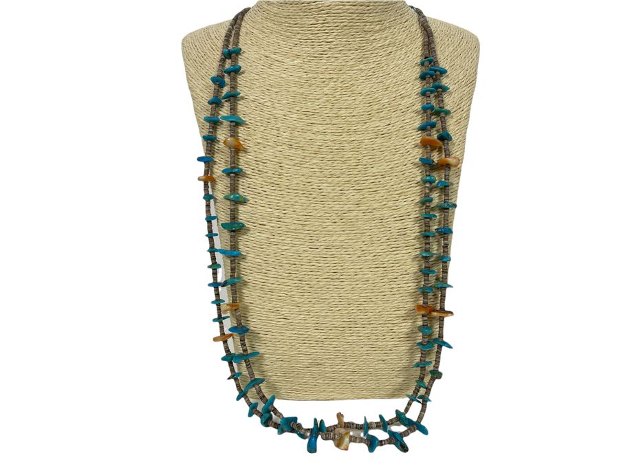 Vintage Double Strand Turquoise And Shell Heishi 32' Necklace [Photo 1]