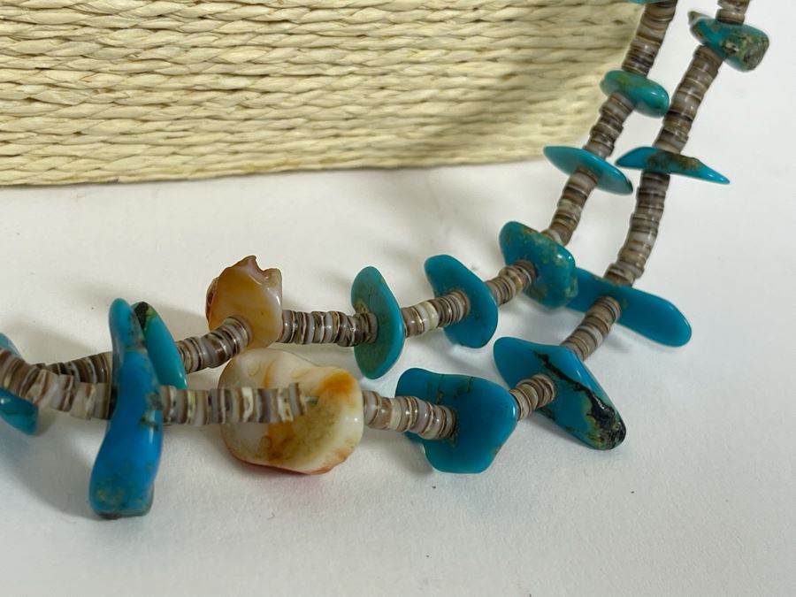 Vintage Double Strand Turquoise And Shell Heishi 32' Necklace [Photo 4]
