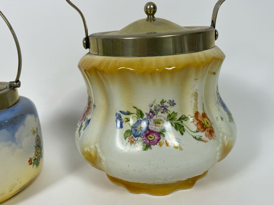 Pair Of Vintage English Biscuit Barrel Jars With Handles [Photo 5]