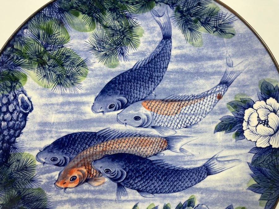 Japanese Koi Fish Charger 14.25' Plate With Stand Made In Japan [Photo 4]