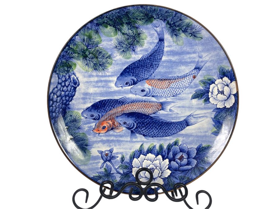 Japanese Koi Fish Charger 14.25' Plate With Stand Made In Japan [Photo 1]