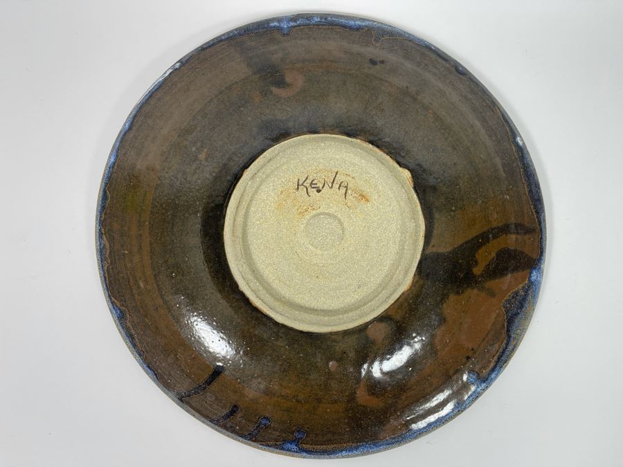 Glazed Studio Pottery Charger 14.5' Plate Signed Kena [Photo 6]