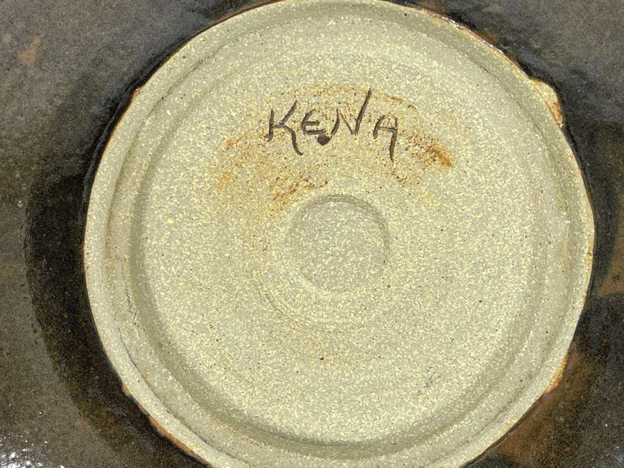Glazed Studio Pottery Charger 14.5' Plate Signed Kena [Photo 7]