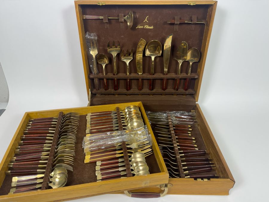 Complete Set Of Jean-Claude Mid-Century Bronze And Rosewood Flatware Collection With Wooden Storage Box [Photo 7]