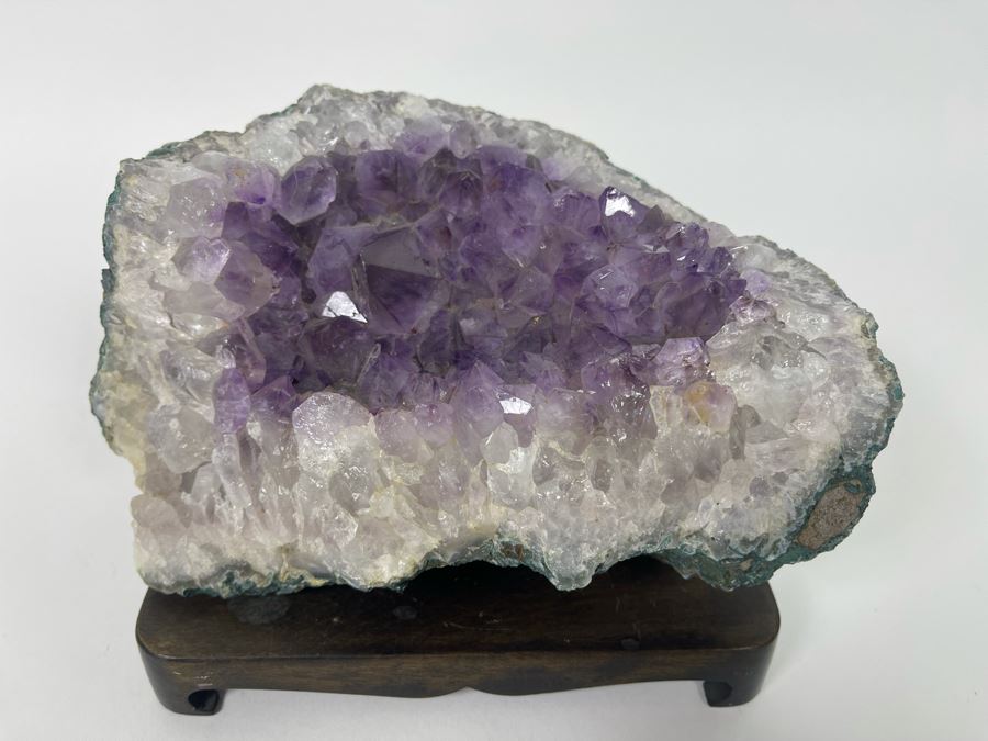 Amethyst Geode With Wooden Pedestal 8W X 5D X 4H [Photo 4]