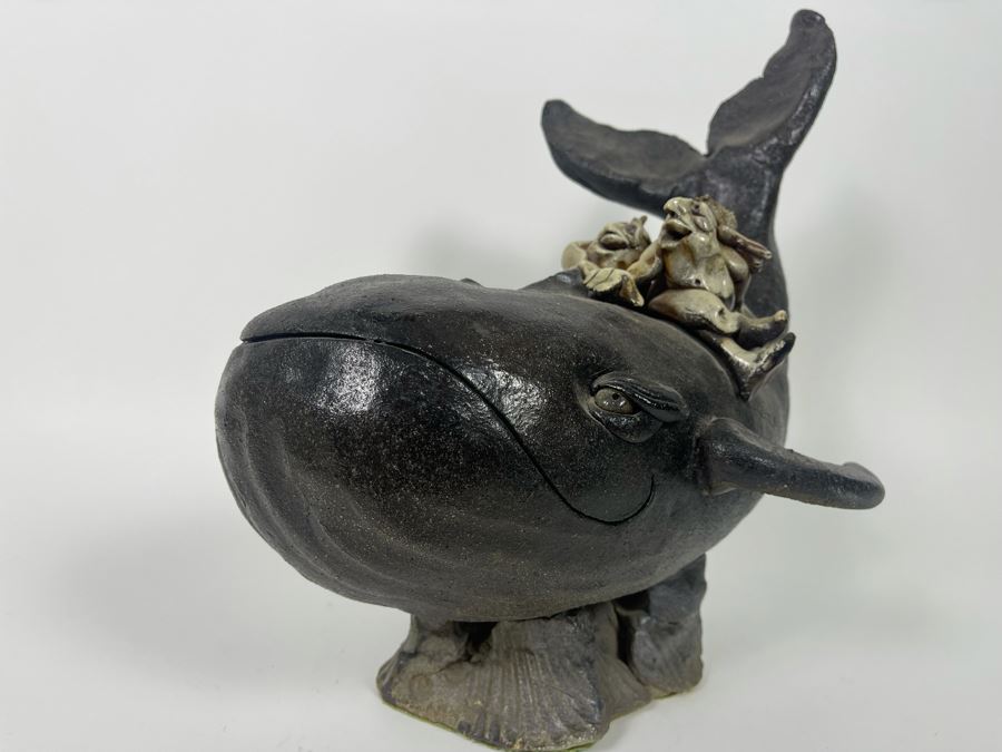 Large Whimsical Studio Pottery Stoneware Whale 15W X 10D X 13H [Photo 7]