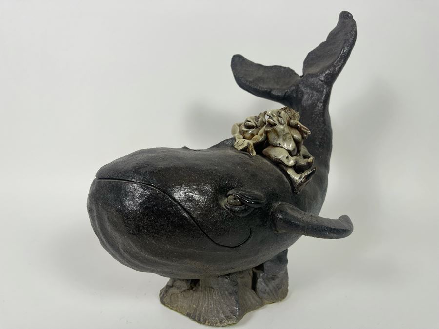 Large Whimsical Studio Pottery Stoneware Whale 15W X 10D X 13H [Photo 3]