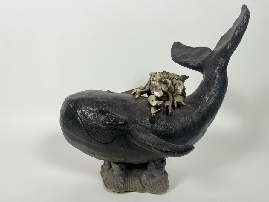Large Whimsical Studio Pottery Stoneware Whale 15W X 10D X 13H [Photo 8]