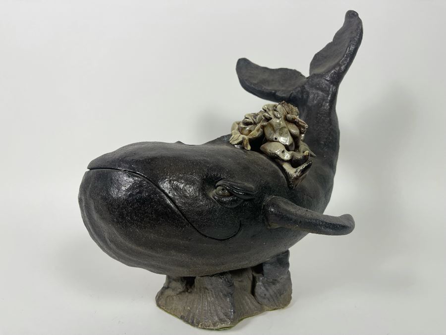 Large Whimsical Studio Pottery Stoneware Whale 15W X 10D X 13H [Photo 4]