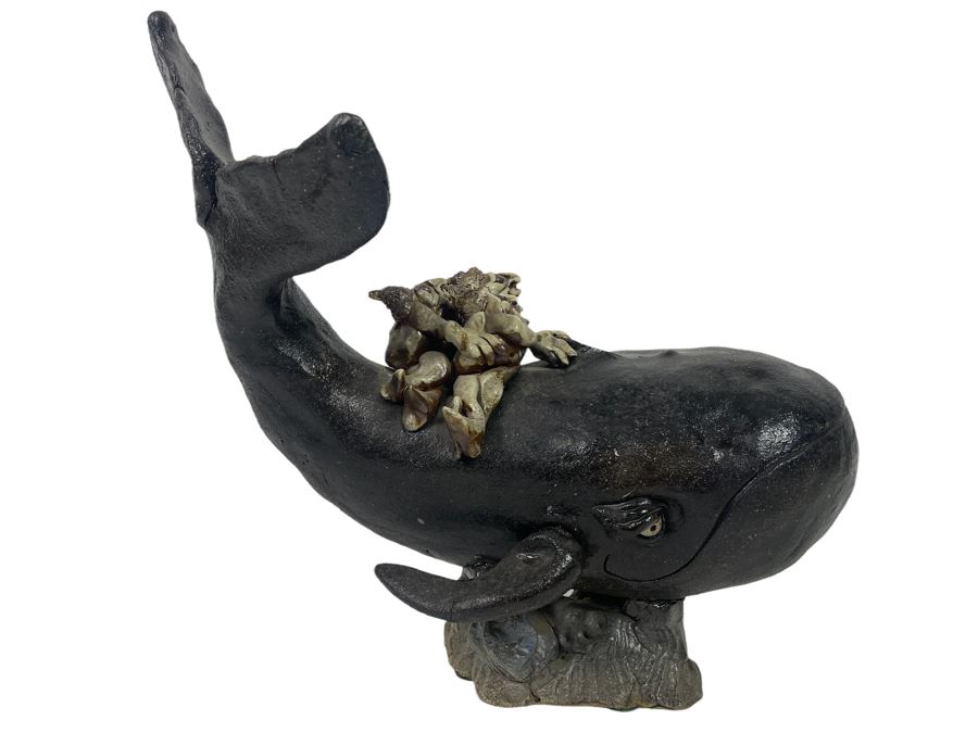 Large Whimsical Studio Pottery Stoneware Whale 15W X 10D X 13H [Photo 2]