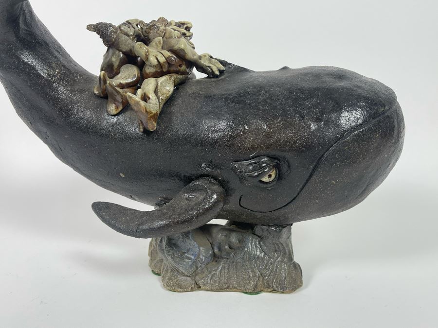 Large Whimsical Studio Pottery Stoneware Whale 15W X 10D X 13H [Photo 13]
