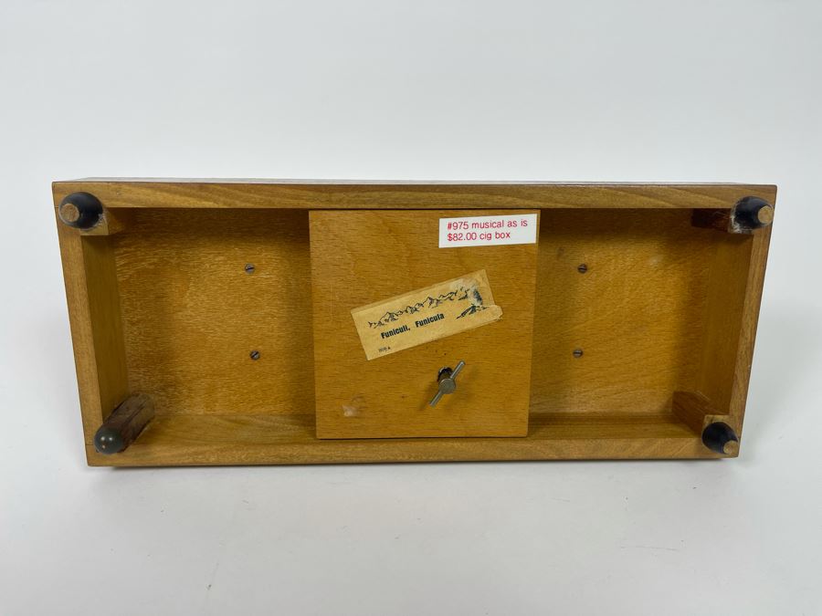 Beautiful Italian Intricately Inlaid Wood Cigar Musical Box Playing Funiculi, Funicula (See Photos For Veneer Issues On Sides Of Box) 11.25W X 4.75D X 8H [Photo 15]