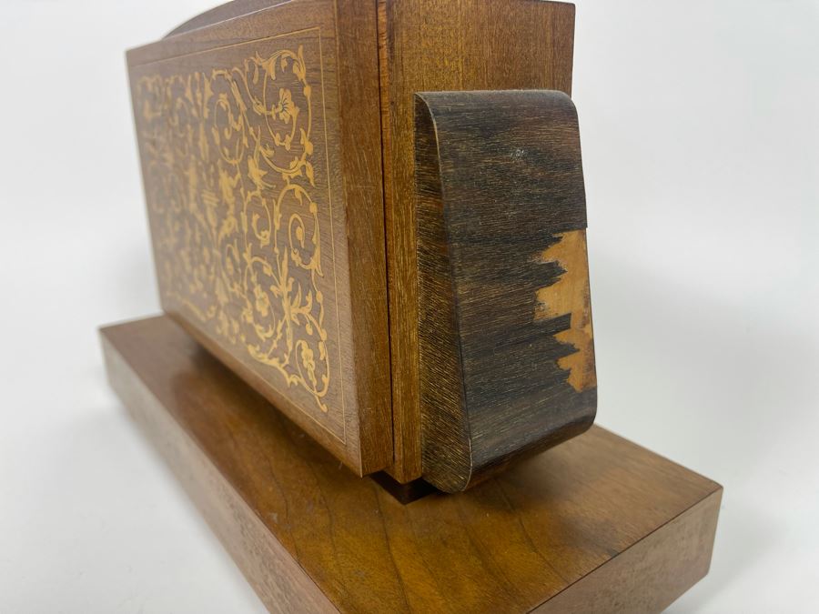 Beautiful Italian Intricately Inlaid Wood Cigar Musical Box Playing Funiculi, Funicula (See Photos For Veneer Issues On Sides Of Box) 11.25W X 4.75D X 8H [Photo 13]