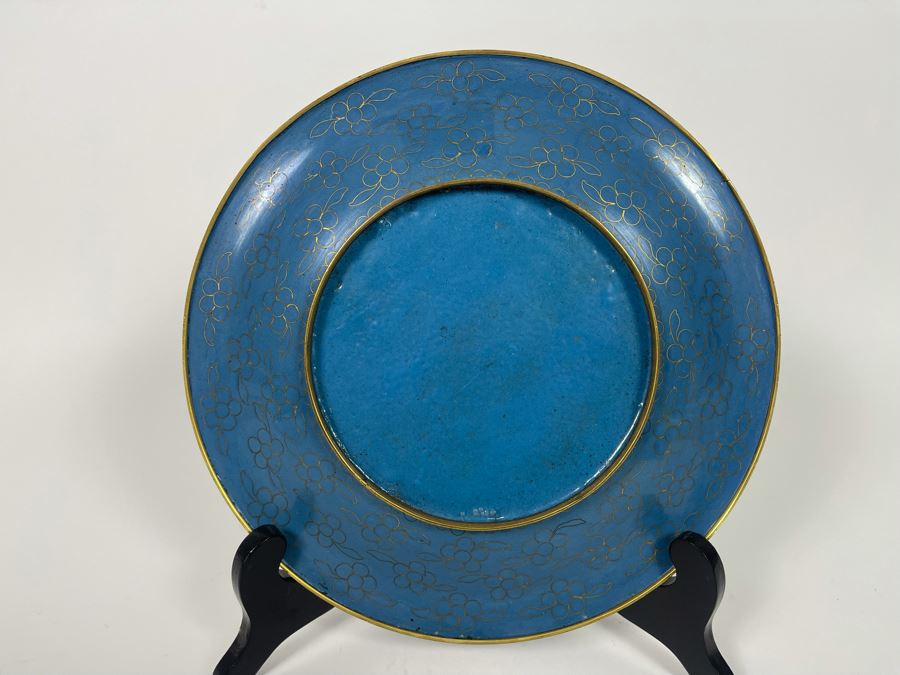 Stunning Chinese Blue Cloisonne 10' Plate With Display Stand [Photo 7]