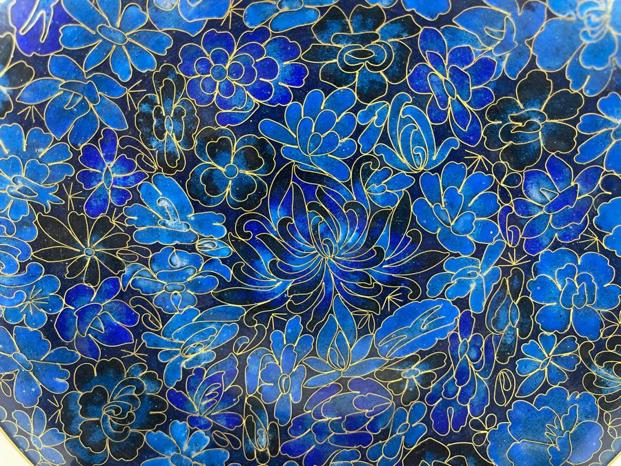 Stunning Chinese Blue Cloisonne 10' Plate With Display Stand [Photo 5]