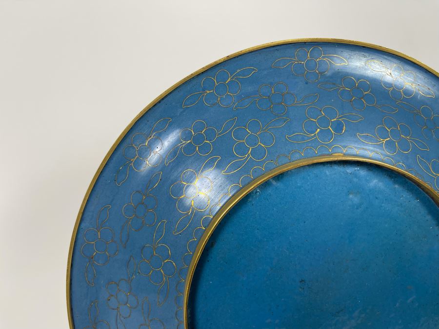 Stunning Chinese Blue Cloisonne 10' Plate With Display Stand [Photo 8]