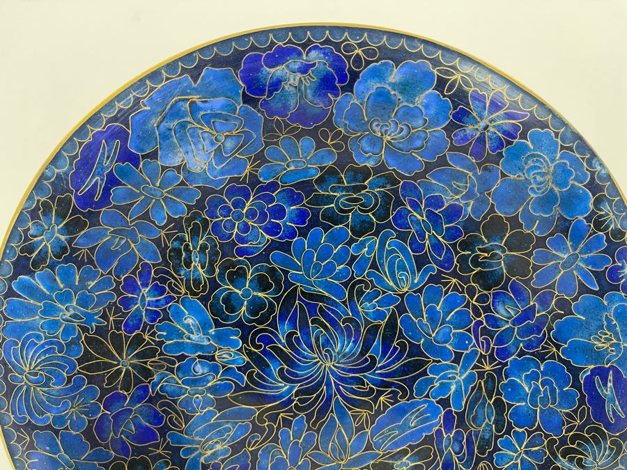 Stunning Chinese Blue Cloisonne 10' Plate With Display Stand [Photo 6]