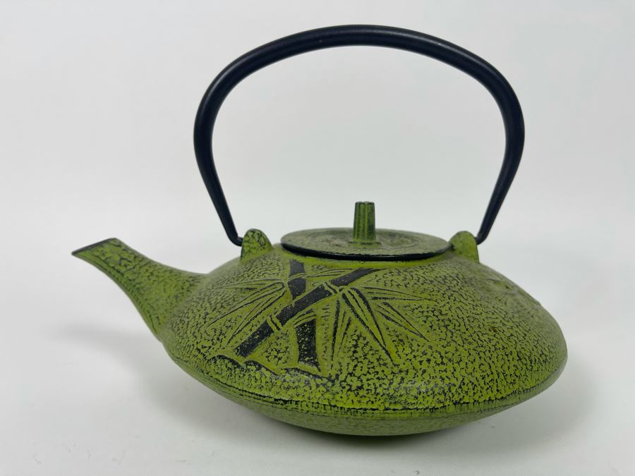 Signed Japanese Metal Teapot Bamboo Motif 10W X 4H [Photo 2]