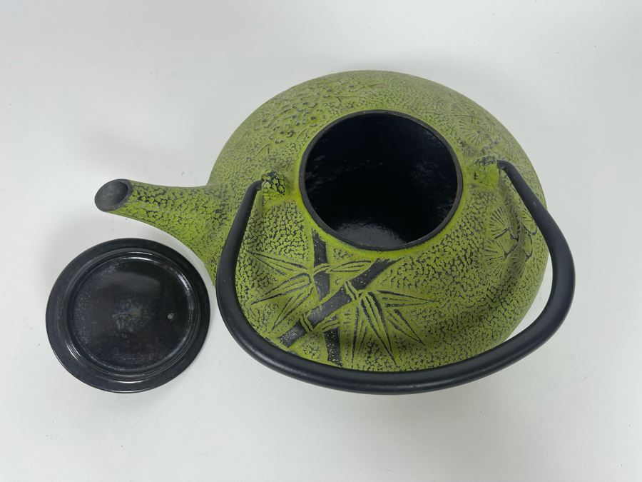 Signed Japanese Metal Teapot Bamboo Motif 10W X 4H [Photo 5]
