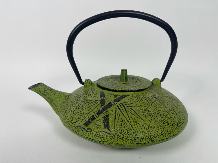 Signed Japanese Metal Teapot Bamboo Motif 10W X 4H [Photo 3]